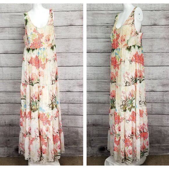 NEW APART German Brand Women's 14 Maxi Long Floral Dress Sequined - Picture 1 of 9